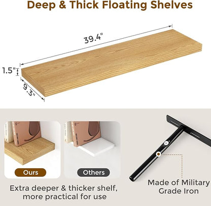 Fun Memories 40 Inch Floating Shelvese, Farmhouse Wood Wall Shelves - Image 3