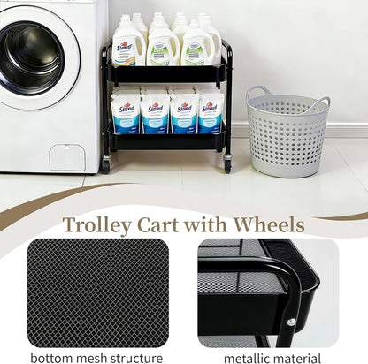 2 Pack Pantry Cart 2 Tier Small Rolling Cart - Image 7