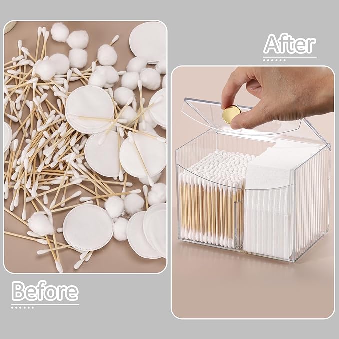 Tbestmax Qtip Holder Dispenser 2-Section Clear Bathroom Organizer 2 Grids - Image 3