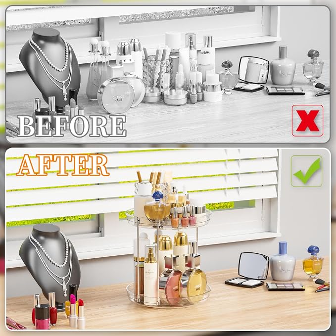 Yieach Clear 360 Rotating Bathroom Counter Organizer, 2 Tier Spinning Perfume - Image 4