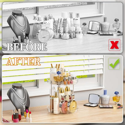 Yieach Clear 360 Rotating Bathroom Counter Organizer, 2 Tier Spinning Perfume - Image 4