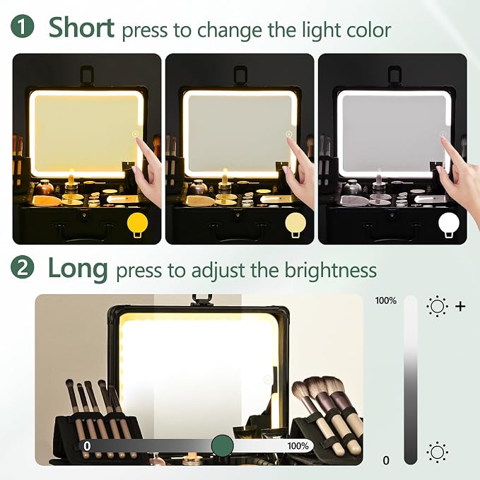 Makeup Case with Lighted Mirror, Makeup Box Organizer with Detachable LED Mirror - Image 5
