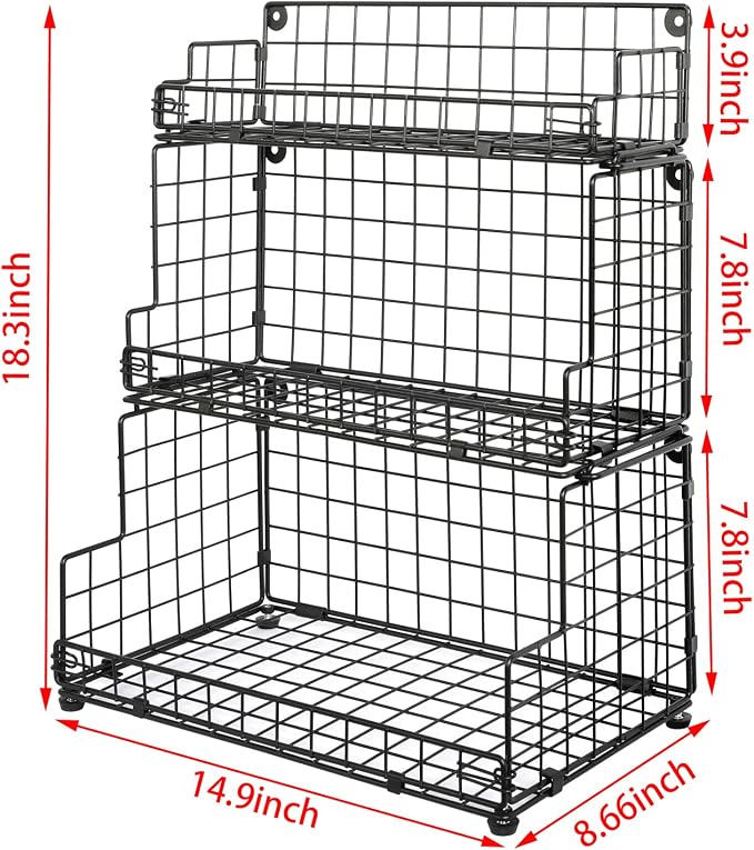 X-cosrack Stackable Wire Basket 3 Tier Countertop& Wall Mounted Metal Storage - Image 6