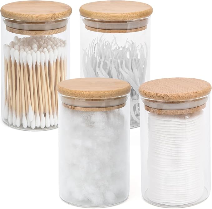 4 Pack Glass Qtip Holder Dispenser Set by BKYFPQ