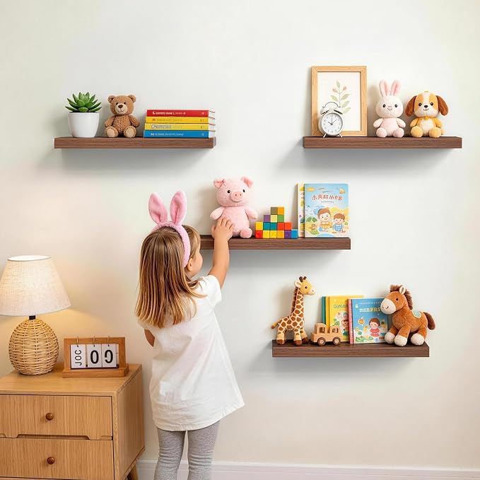 BAYKA Floating Shelves for Wall, Wall Mounted Rustic Wood Shelves for Bathroom - Image 4