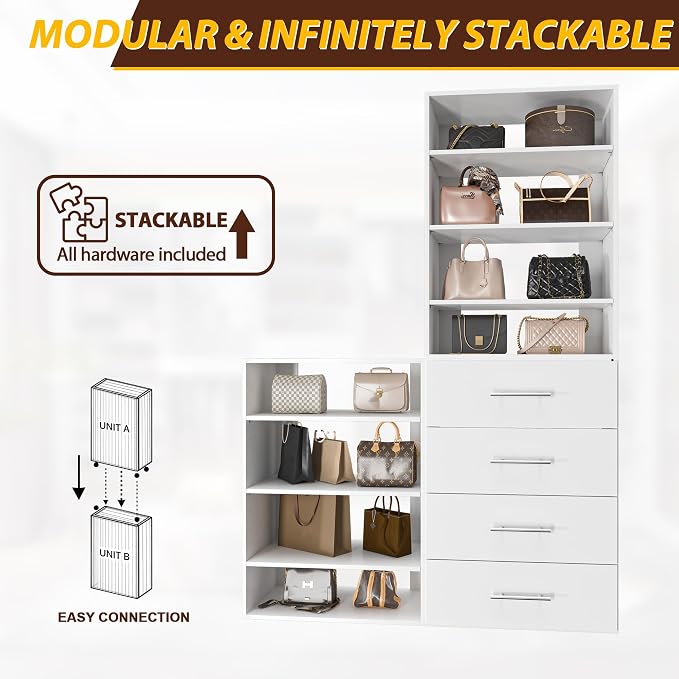 25.5" Wide 4 Drawer Tower Modular Closet System, Closet Storage Organizer - Image 4
