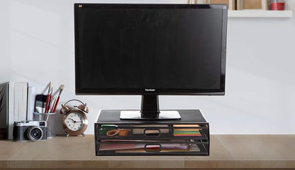 Mind Reader Monitor Stand, Ventilated Laptop Riser, Storage Drawer, Metal Mesh - Image 8