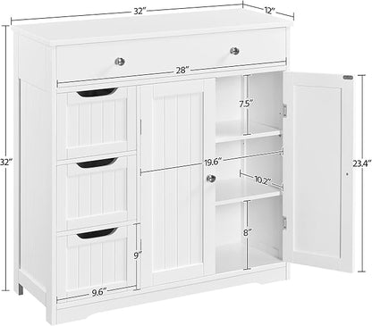 Topeakmart Freestanding Bathroom Storage Cabinet, 4 Drawers & 2 Doors White | - Image 3