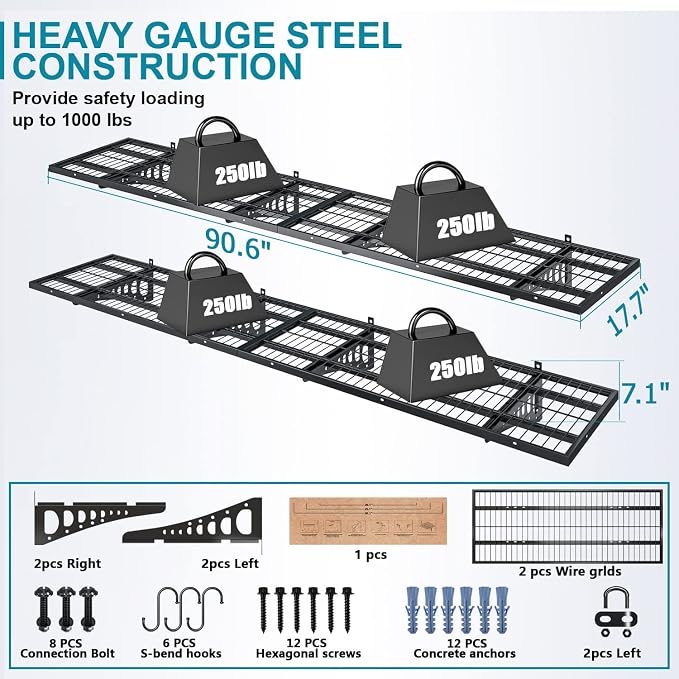 4-Pack 1.5×3.8ft Garage Wall Shelving, 18×45.6 inches Heavy Duty Wall Mounted - Image 2