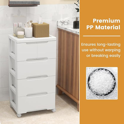 LOKO 5-Drawer Plastic Rolling Storage Cart | Mobile Storage Cabinet | Vertical - Image 8