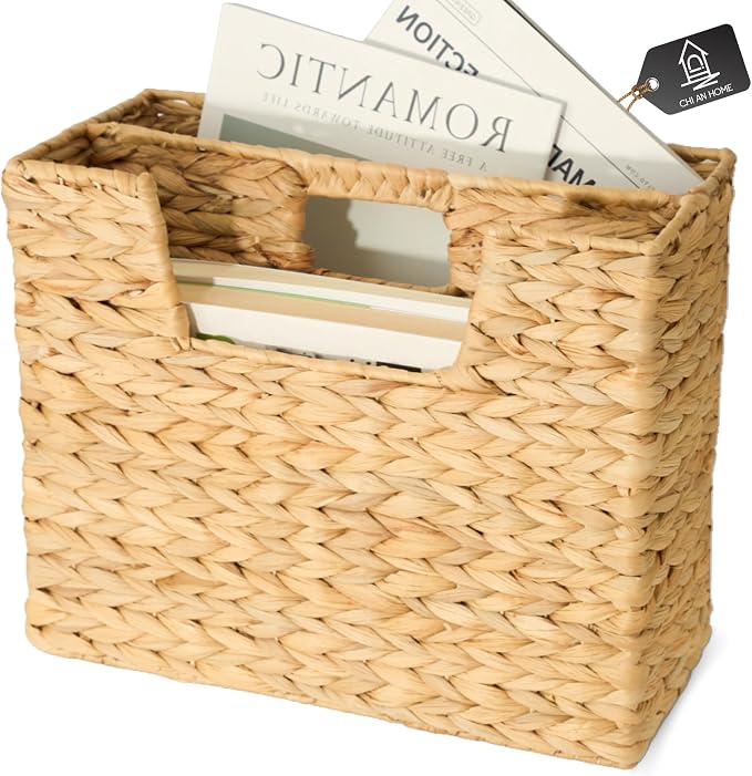 CHI AN HOME Wicker Magazine Basket, Handwoven Water Hyacinth Storage Bin & by ChiAnHome