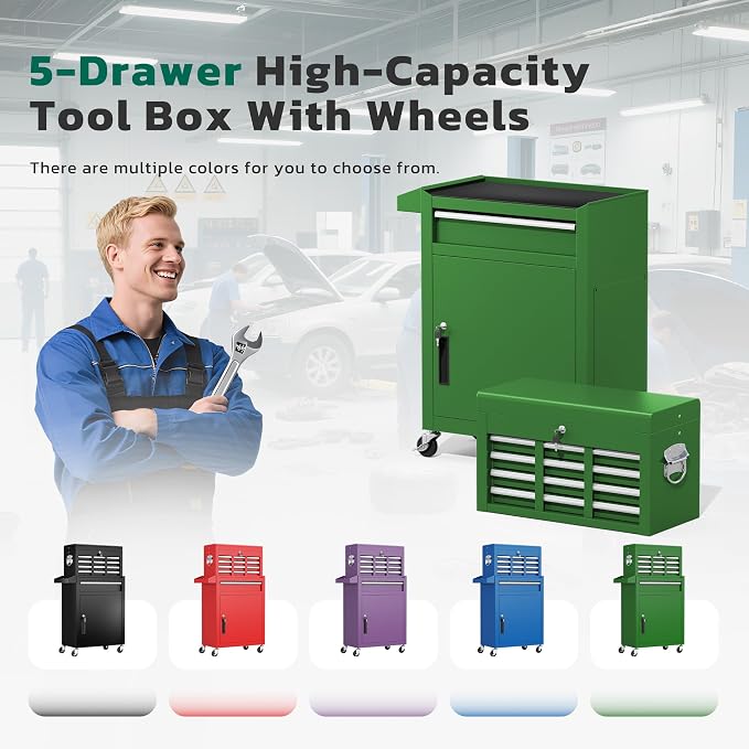 Greenvelly Tool Chest, 5-Drawer Rolling Tool Chest - Image 9