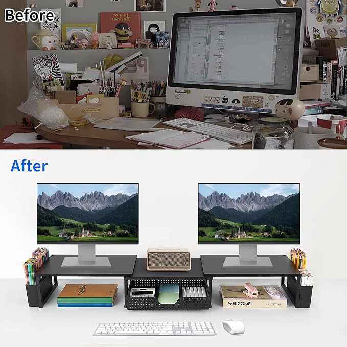 OPNICE Wood Desk Organizers and Accessories, Dual Monitor Stand Riser - Image 2