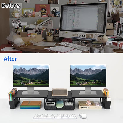 OPNICE Wood Desk Organizers and Accessories, Dual Monitor Stand Riser - Image 2