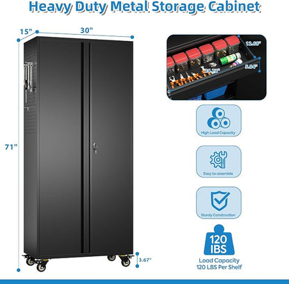 Metal Garage Cabinet with Wheels, Office Assembly Required - Image 3