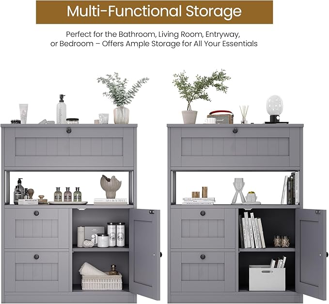 GRUSIGN Bathroom Cabinet, Modern Bathroom Floor Storage Cabinet Organizer - Image 5