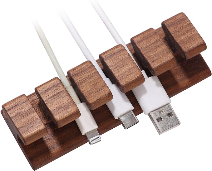 Walnut Wood Cord Holder – 5 Slots Cable Organizer by Seedwave