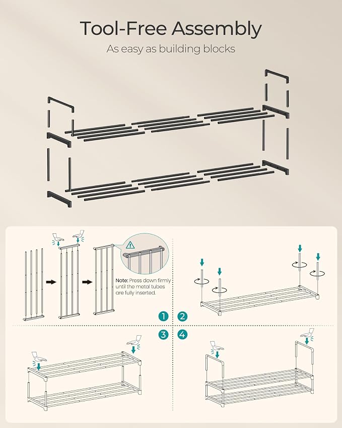 SONGMICS Shoe Rack, 2-Tier Shoe Organizer, Metal Storage Shelf, Upright or - Image 5