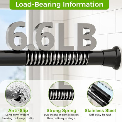 Black Shower Curtain Rod 32 to 62 Inches Adjustable, 7/8 Inch Diameter Heavy - Image 3