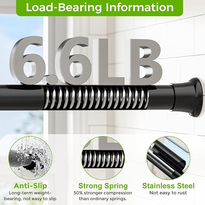 Black Shower Curtain Rod, 32-76 Inches, 7/8 Inch Diameter, 1 Pack | Adjustable - Image 3