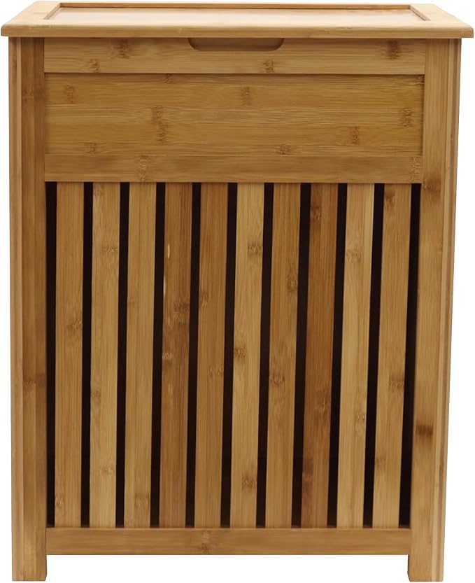 Redmon Bamboo Top Load Full Size Clothes Hamper, Side Handles, Double Hinged - Image 9