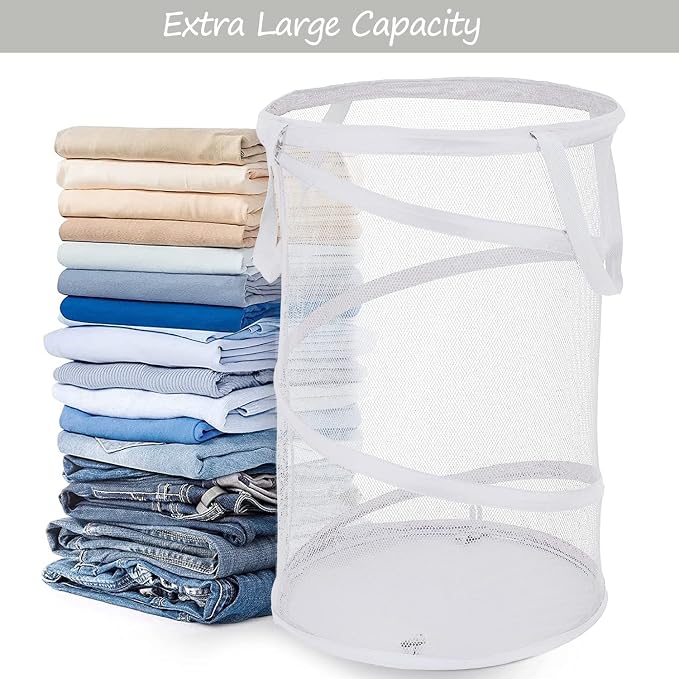 BATTOO 2 Pack Large Collapsible Laundry Basket Foldable Mesh Pop Up Hamper - Image 3