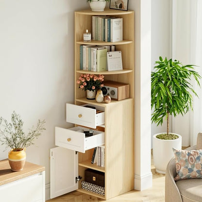 IRONCK Corner Bookshelf and Bookcase, Oak and White by IRONCK