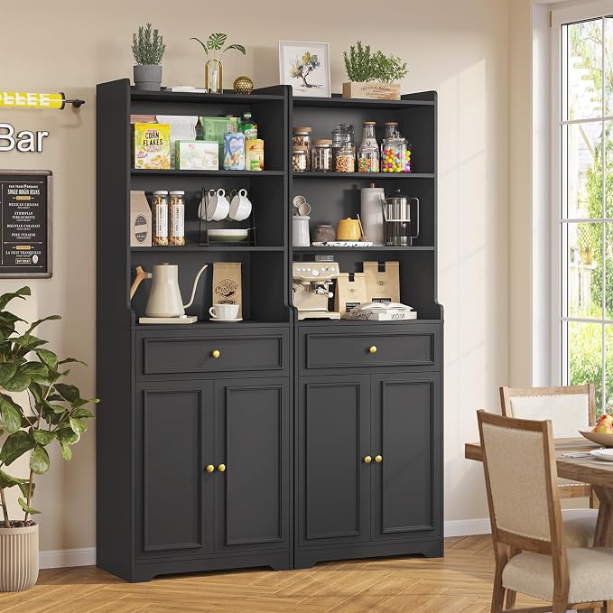 DICTAC Bookcase with Drawers and Doors 73.23'' Tall Bookshelf with Open Shelves - Image 9