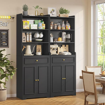 DICTAC Bookcase with Drawers and Doors 73.23'' Tall Bookshelf with Open Shelves - Image 9