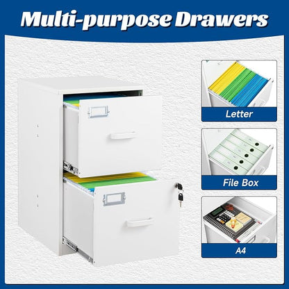 2 Drawers File Cabinet White Metal Vertical Filing Cabinets Metal Lockable - Image 4