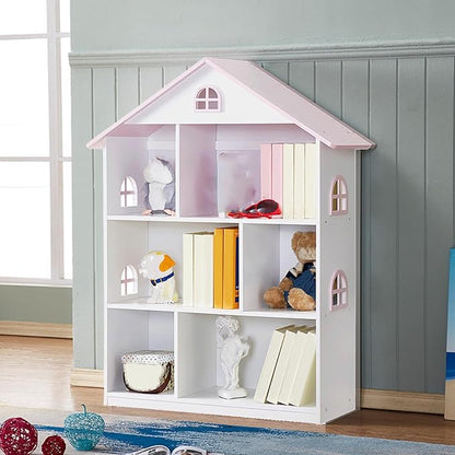 Wooden Dollhouse Bookshelf 4-Tier Kids Bookcase, Toy Storage Organizer & by Unknown