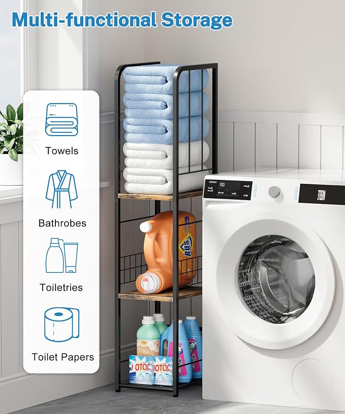 Narrow Towel Storage for Bathroom, 3-Tier Free Standing Bathroom Towel Rack - Image 7