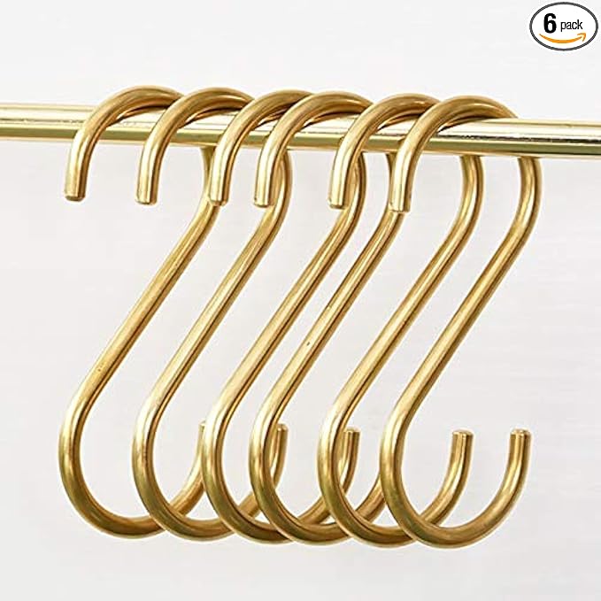YANGQIHOME 6 Pieces, Brass S Shaped Hooks, Kitchen Pots Pans Coffee Cups Rack by YANGQIHOME