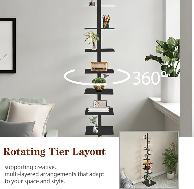 9 Tier Metal Spine Bookshelf Tower, Adjustable Vertical Tower - Image 5