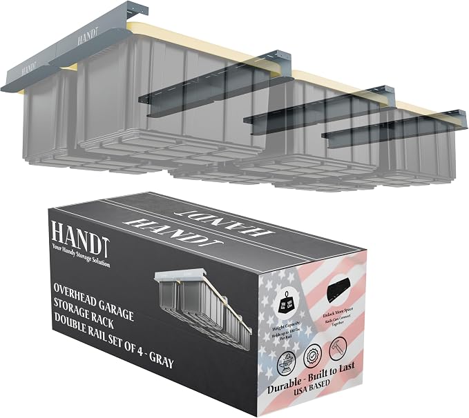 HANDT Overhead Garage Storage Rack, Connectable Heavy Duty Metal Ceiling Rails by HANDT