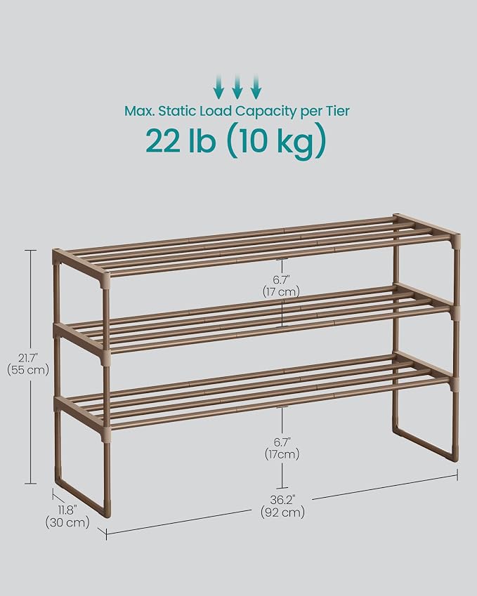 SONGMICS Shoe Rack, 3-Tier Shoe Organizer, Metal Storage Shelf, Upright or - Image 3