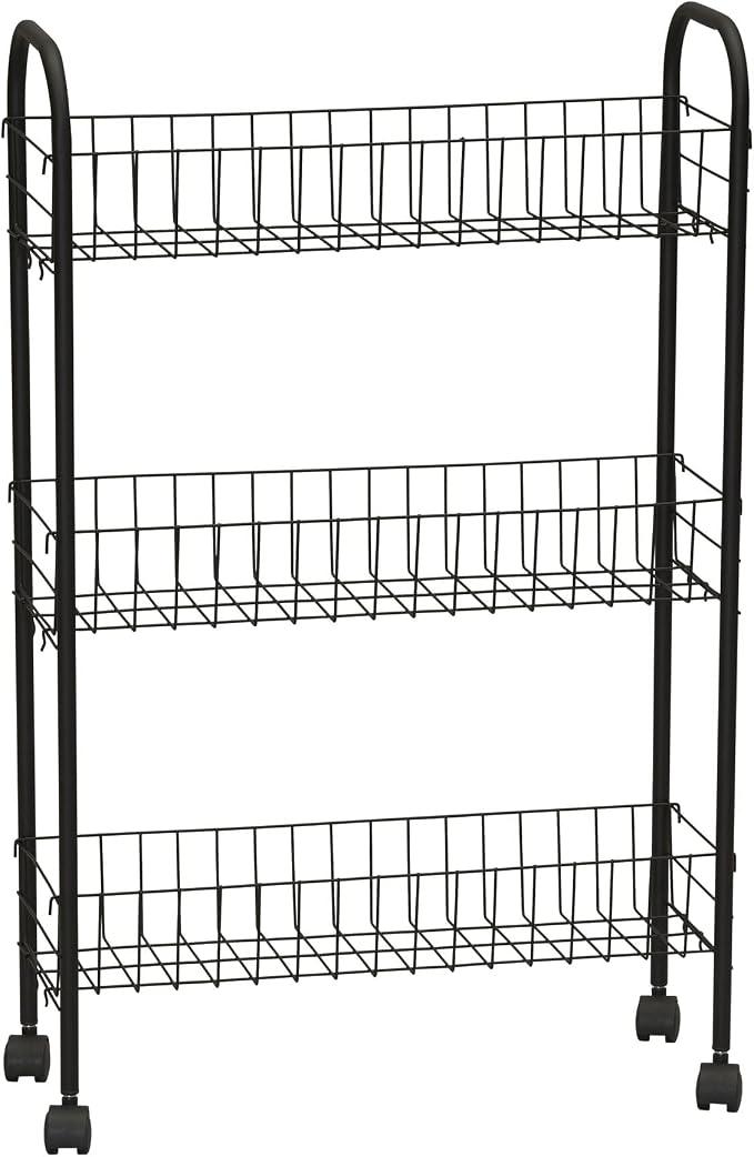 Household Essentials Matte Black Slim, 3 Shelf Storage Cart by HouseholdEssentials