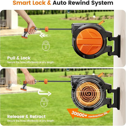 Retractable Garden Hose Reel 1/2” x 100ft, Auto Rewind Hose Reels - Image 4