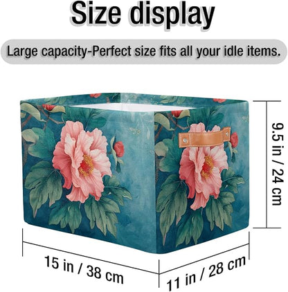 Pardick Basket Storage Bins Flower Floral Teal Rectangle Cube Basket Box Kids - Image 4
