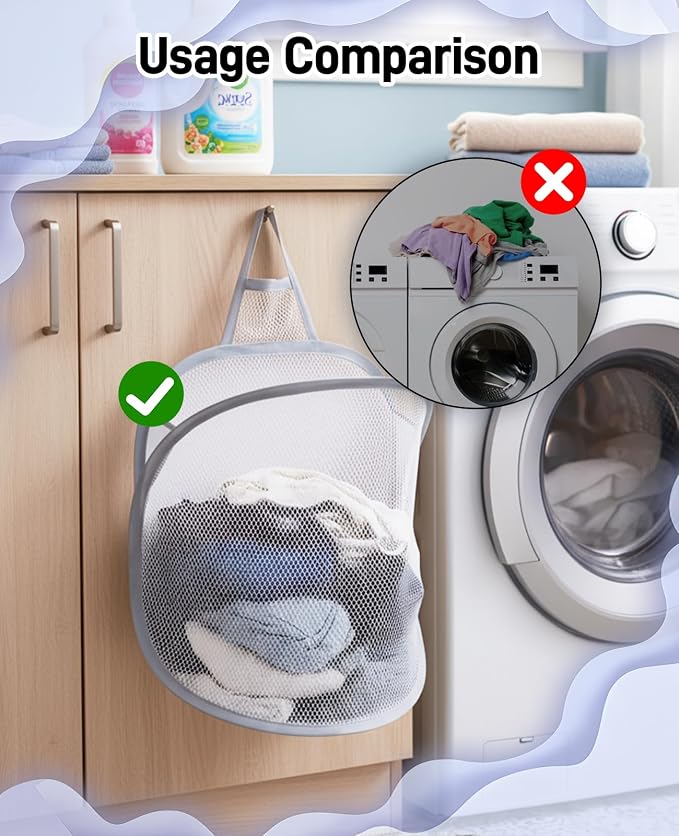 3 Pack Small Hanging Laundry Bag, Foldable Mini Mesh Laundry Hamper Basket - Image 6