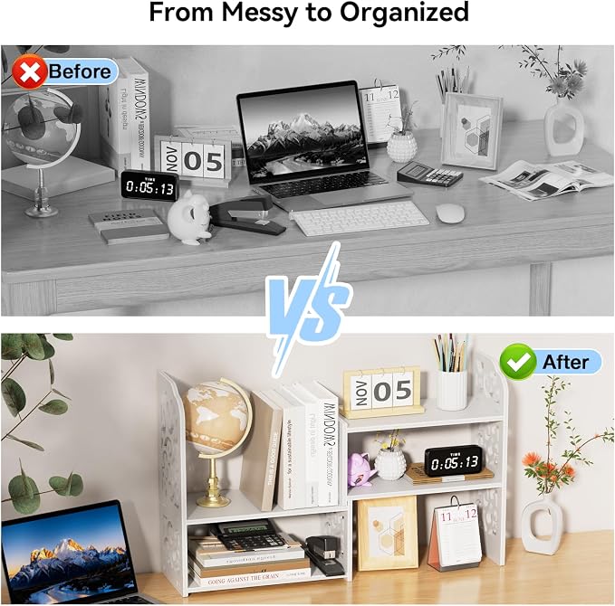 YGYQZ Adjustable Desktop Shelf Organizer, 3-Tier Expandable Desk Shelf - Image 4