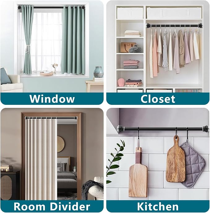 Shower Curtain Rod 27 to 60 Inch, 1 Inch Diameter Adjustable Spring Tension Rod - Image 7