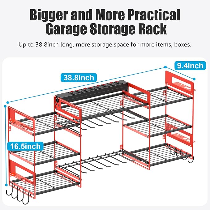 CCCEI Red Power Tool Organizer Wall Mount, Large Tools and Battery Storage Rack - Image 5