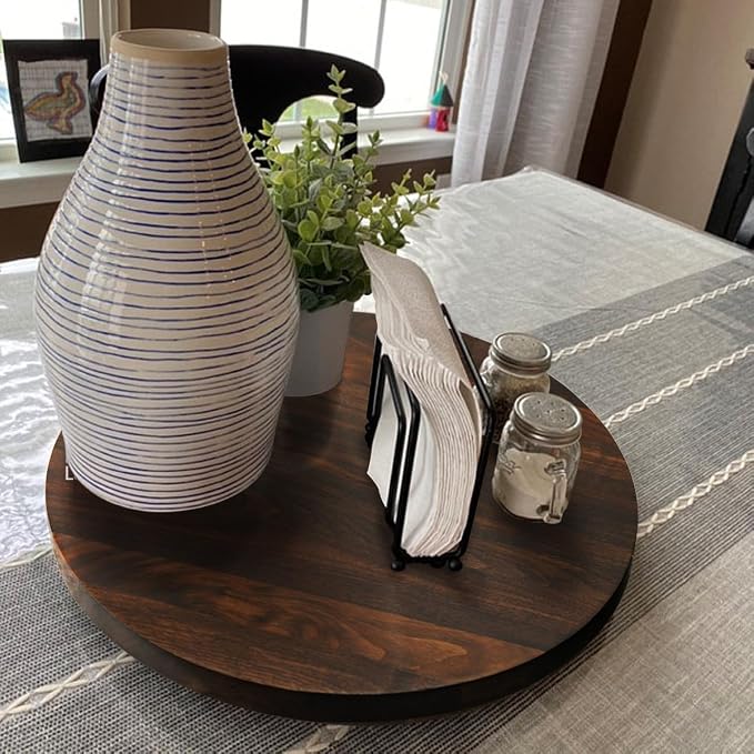 15 Inches Black Walnut Wood Lazy Susan, Solid Wooden Round Kitchen Turntable - Image 7