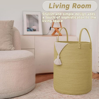 Large Woven Laundry Basket Hamper, 80L Cotton Rope Storage Bin - Image 3