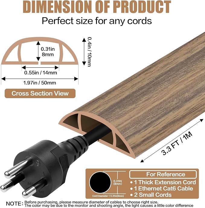 Floor Cord Cover Self Adhesive Cord Hider, 3.3FT Cable Management, Extension - Image 2