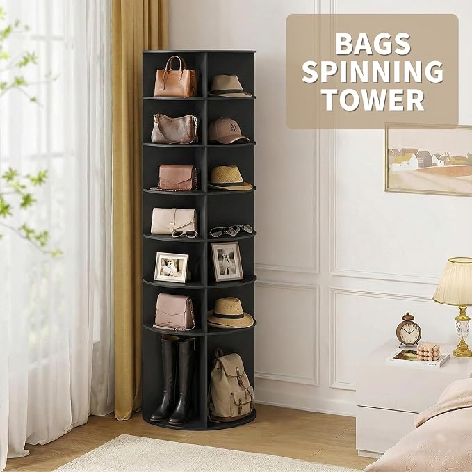 VINGLI Black Rotating Shoe Rack Tower, 7 Tier 360° Shoe Storage - Image 7