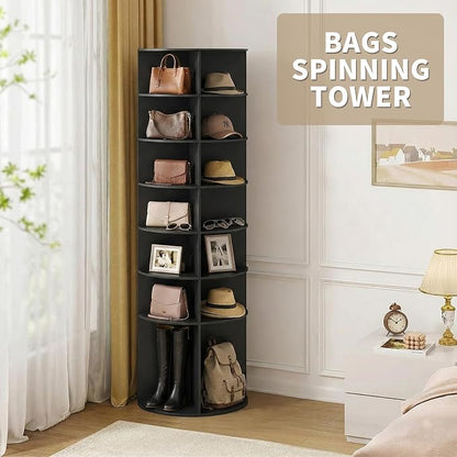 VINGLI Black Rotating Shoe Rack Tower, 7 Tier 360° Shoe Storage - Image 7