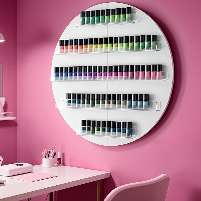 Wall Mount Nail Polish Organizer, 2 Packs Wood Nail Polish Rack w/Acrylic - Image 6