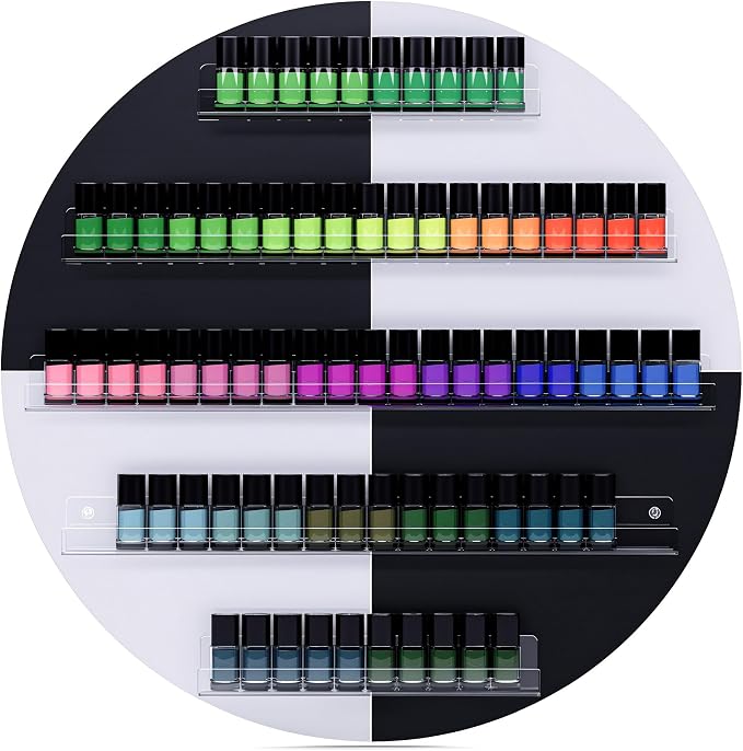 Wall Mount Nail Polish Organizer, Wood Nail Polish Rack w/Acrylic Barrier - Image 7